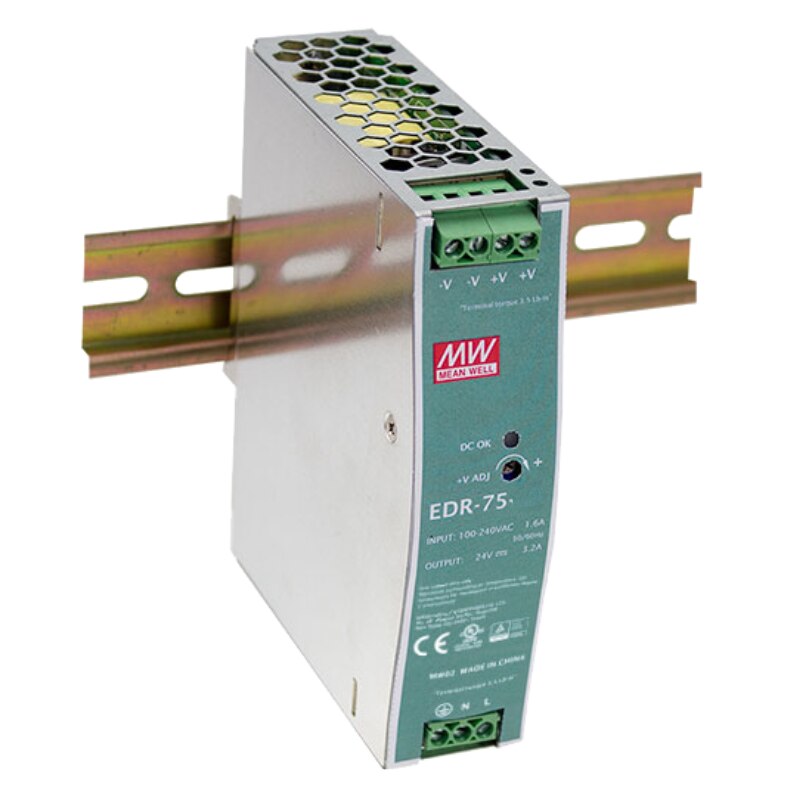 thumbnail image 2 of Mean Well NDR-75-24 AC/DC Power Supply – 24V@3.2A, 76.8W, Industrial DIN Rail 2 of 4
